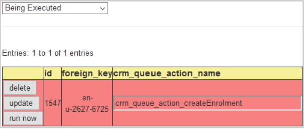 A CRM queue example of records being executed