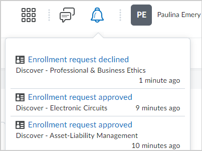 A notification of approval or decline of self-enrollment.