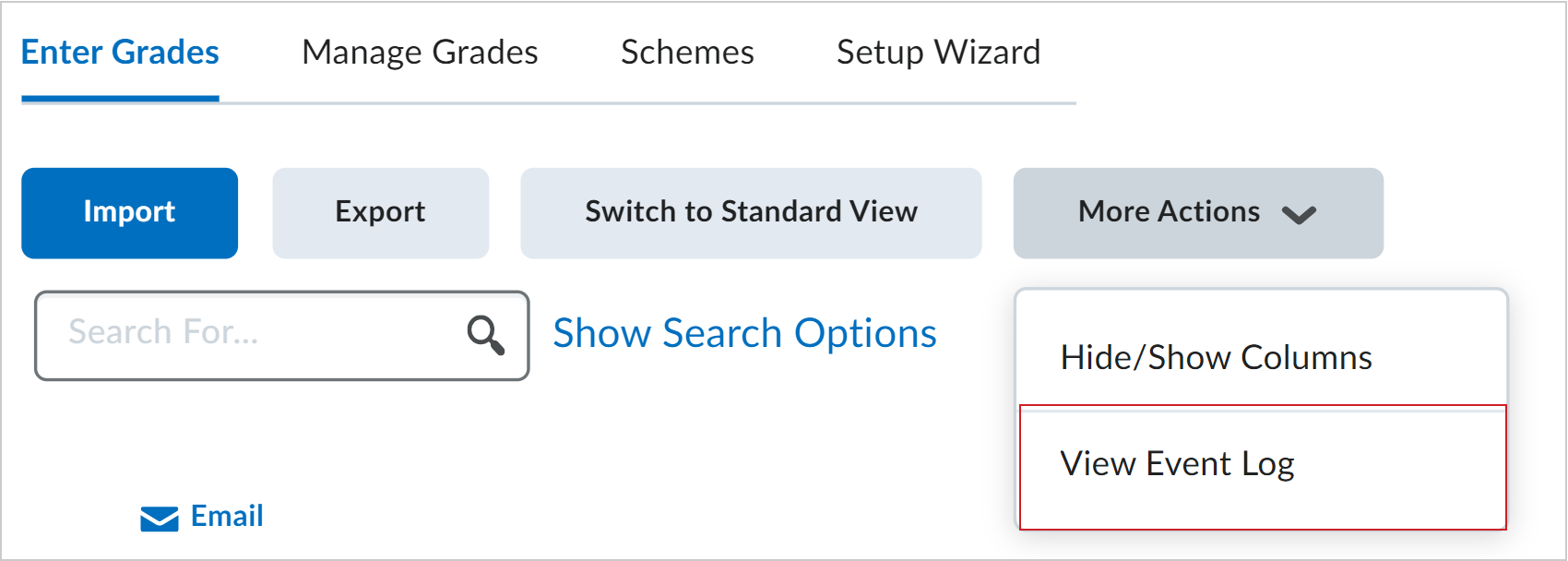 Le menu déroulant Plus d’actions présente l’option Afficher le journal des événements.