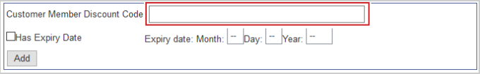The Customer Member Discount Code field