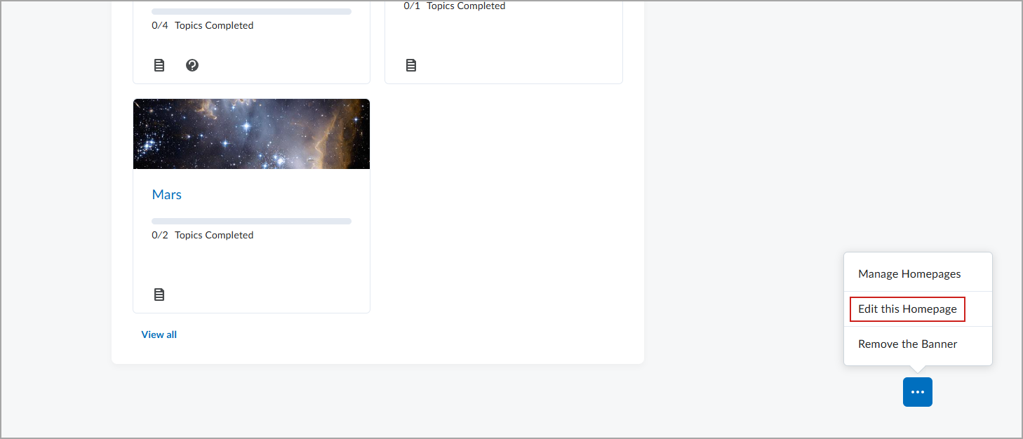 Open de optie Deze startpagina bewerken om de widget Visuele inhoudsopgave (TOC) te configureren.