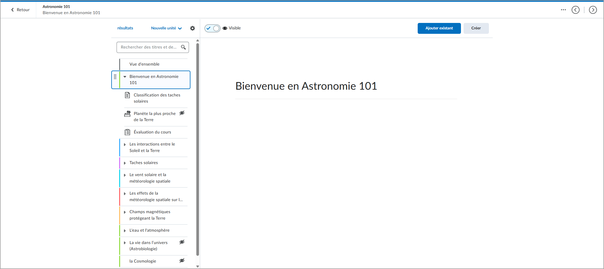 Table des matières améliorée affichée dans la Nouvelle expérience de contenu