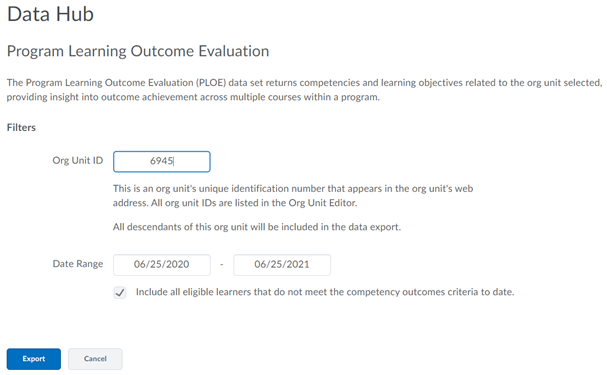 Program Learning Outcome Evaluation in Data Hub.