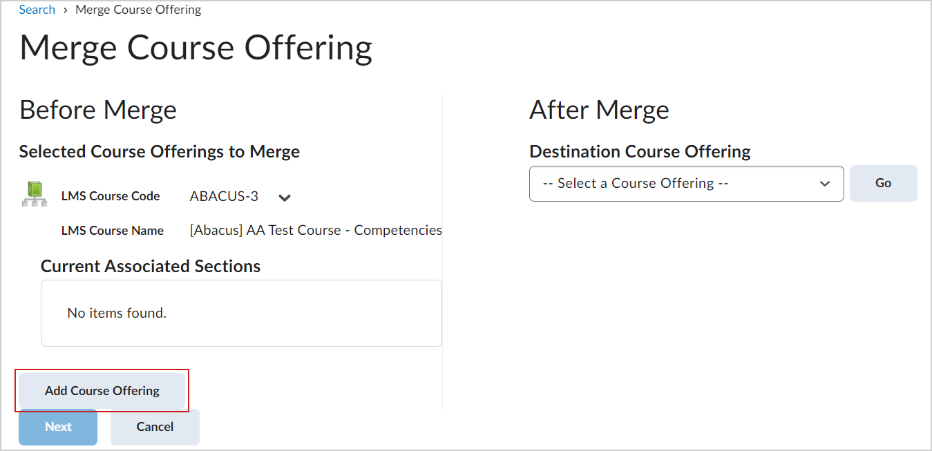 The Add Course Offering option.