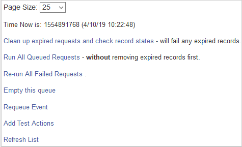 The CRM queue actions like Requeue Event and Add Test Actions