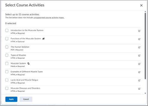 Lumi summary view showing course activities.