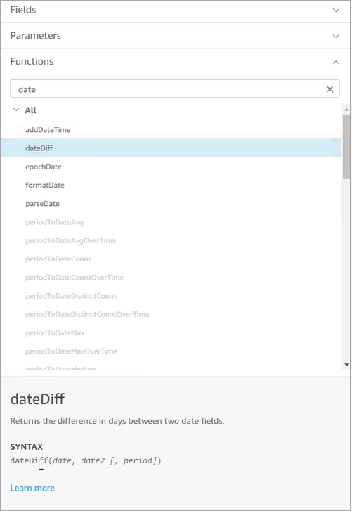 Select the fields and functions you want to use for your calculation