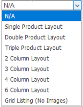 A drop-down menu showing the display options for product layout types