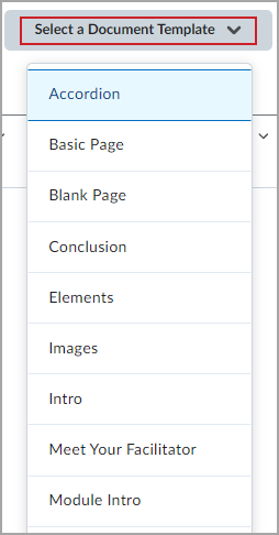 Le menu Sélectionner un modèle de documentation comprend les modèles disponibles