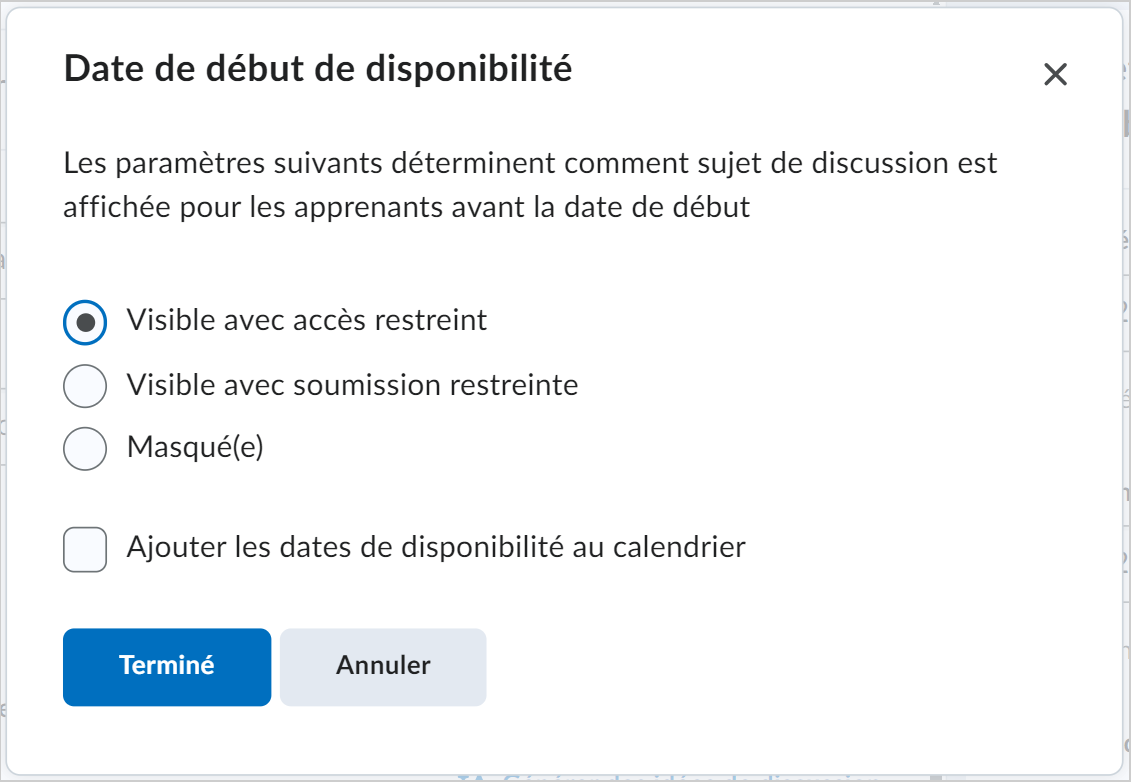 La boîte de dialogue des options de verrouillage comprend les différentes options de verrouillage et l'option Terminé.