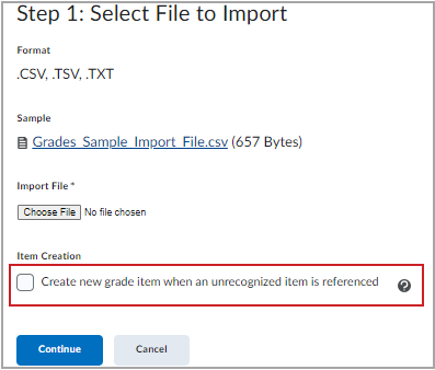 L’option Création d’éléments vous permet de créer des éléments de note numériques, de type réussite/échec, de type boîte de sélection et de type texte.