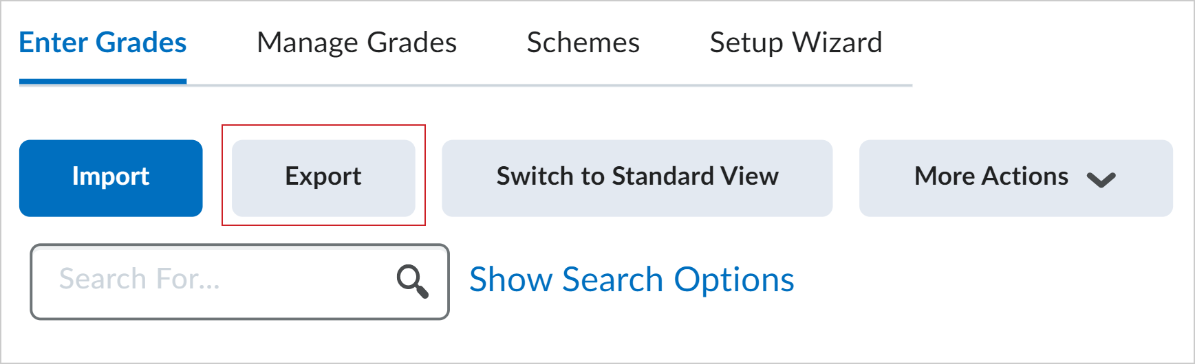 The Export option in the Enter Grades tab.