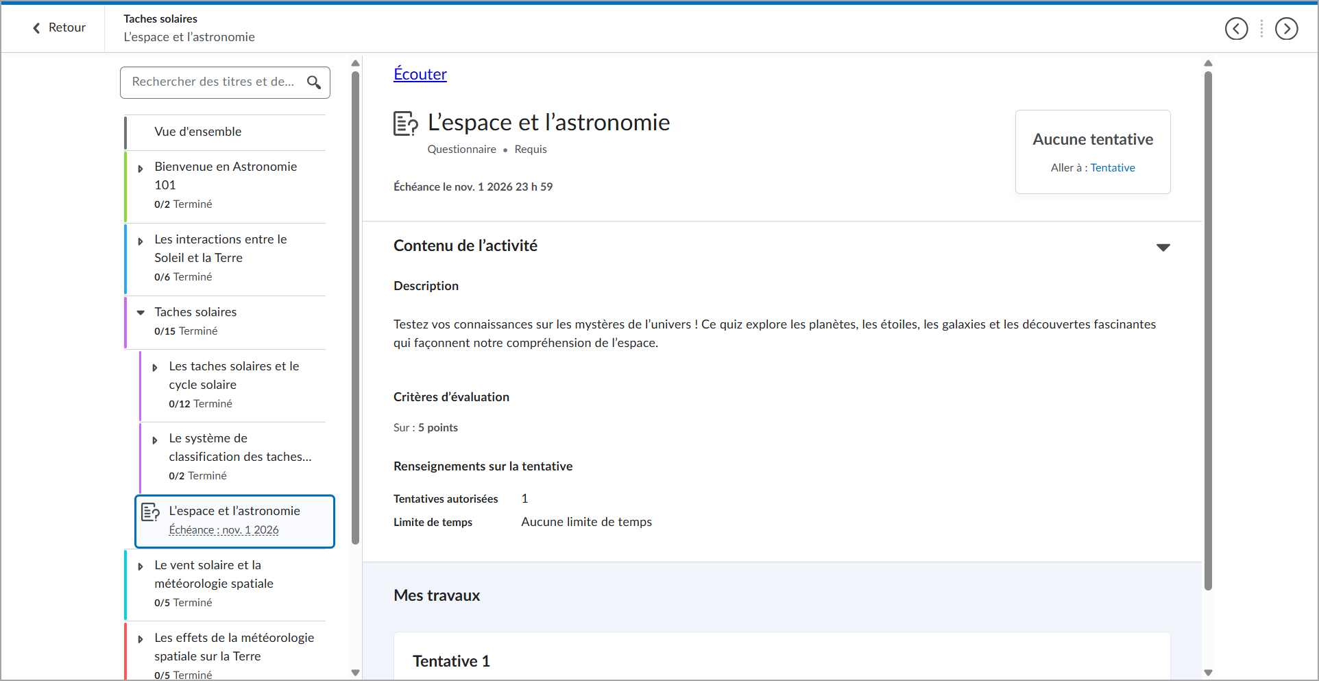 Un questionnaire affiché en ligne dans la Nouvelle expérience de contenu