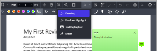 Met de annotatietools kunt u opmerkingen toevoegen, delen markeren en feedback in de vorm van audio- of videobestanden toevoegen.