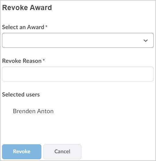 The Revoke Award dialog.