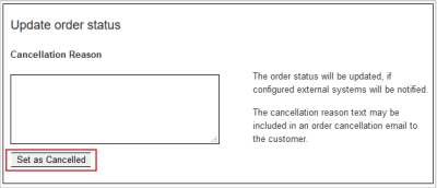 The Set as Cancelled button for a pre-checkout order