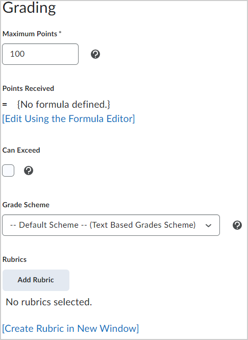 The Grading area of a forumlated grade item.