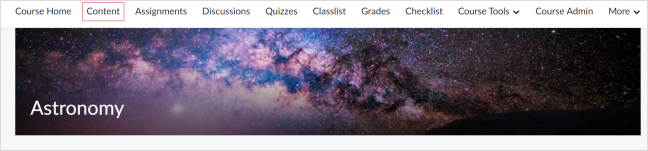 Course homepage with Content highlighted in the navbar.