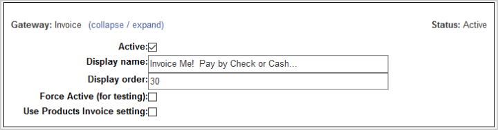 The Invoice payment method for a gateway