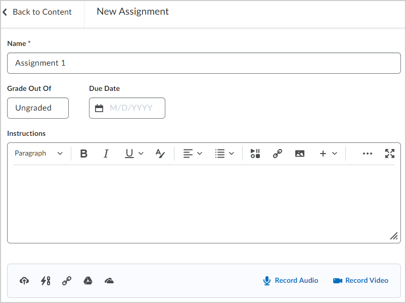 New Assignment page.