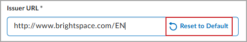 Campo URL do emissor com o URL modificado e a opção Redefinir para Padrão