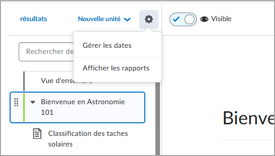Option Prévisualiser en tant qu'étudiant ne s'affiche plus dans le menu Paramètres de la Nouvelle expérience de contenu