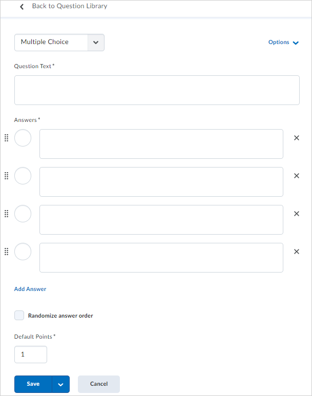 The Multiple Choice creation page of the Question Library.