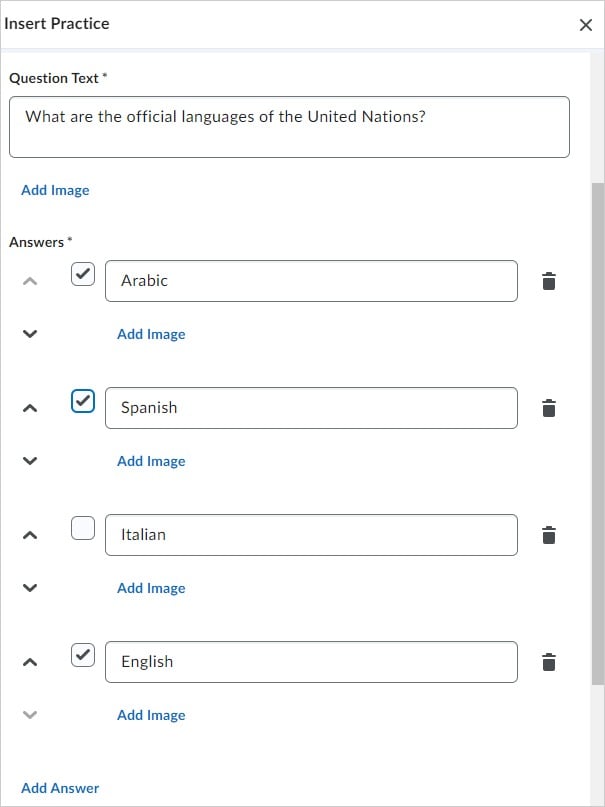 An example of selected correct answers for the Multi-Select practice