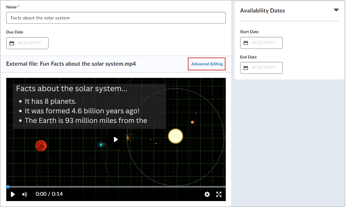 The Advanced Editing option from the New Content experience Lessons.