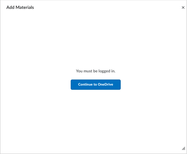 El cuadro de diálogo Agregar materiales que solicita a los usuarios que inicien sesión en OneDrive.