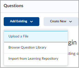 Add existing quiz questions from a file, Question Library, or Learning Repository.