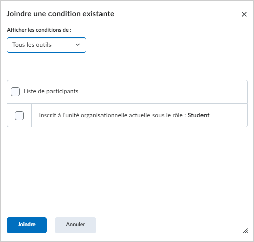 Ajouter une condition de diffusion existante.