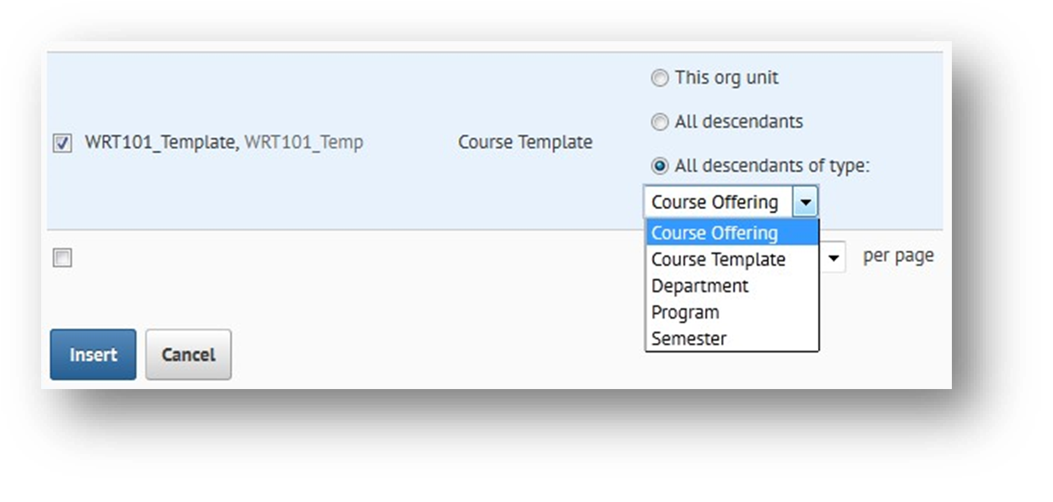 Course Template for Add Org Units all descendants of type.