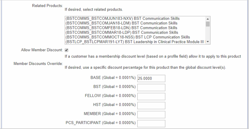 The Related Products field with the Member Discount fields below