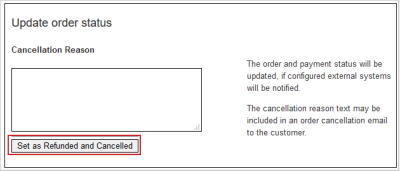 De knop Instellen als gerestitueerd en geannuleerd voor een voltooide order