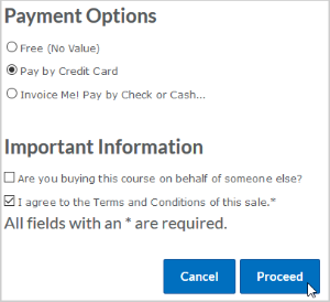 The Proceed button for an example pre-checkout order