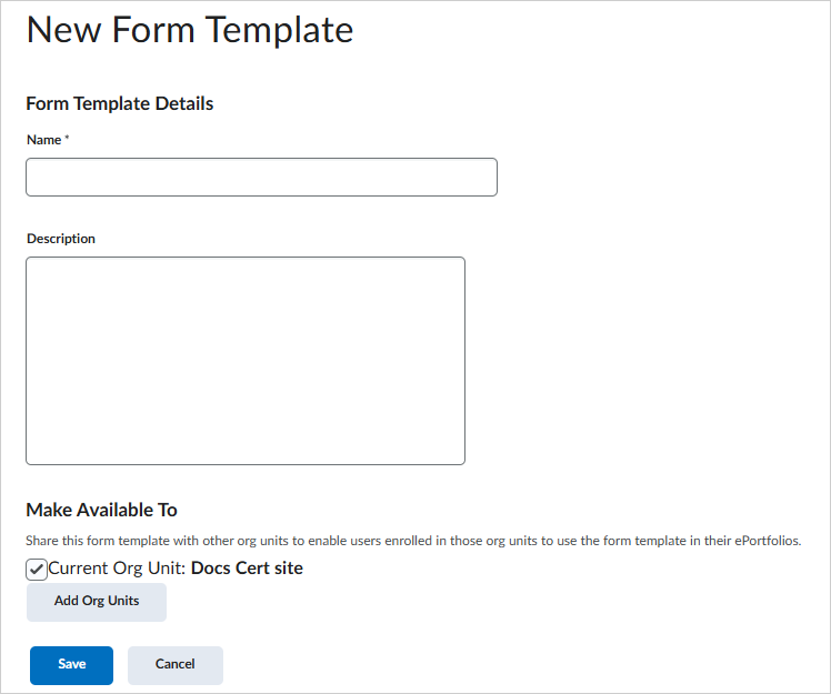 The New Form Template page.