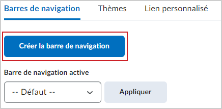 Le bouton Créer une barre de navigation.