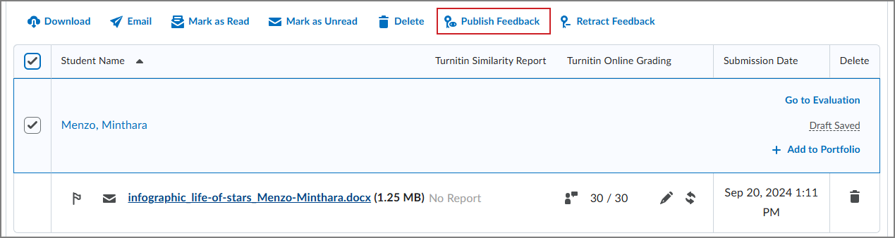 O link Publicar feedback