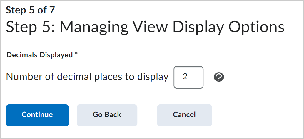 A página Gerenciar opções de visualização com a opção de alterar o número de decimais exibidos