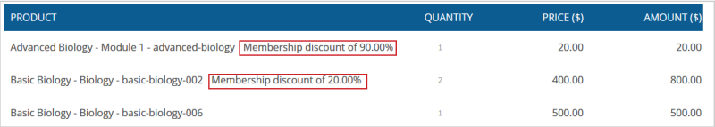 Membership discounts display next to products for members
