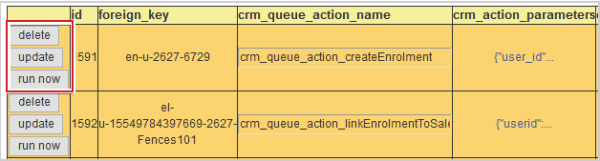 Las acciones para registros de CRM de borrar, actualizar y ejecutar ahora