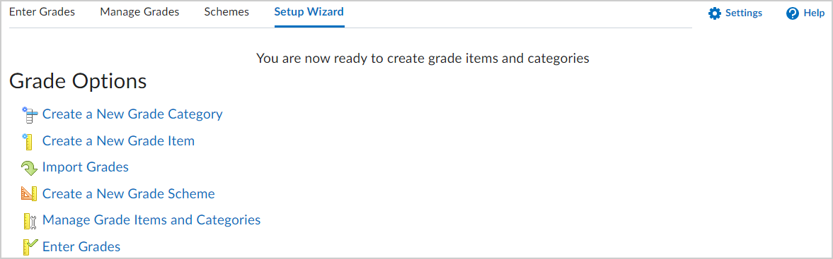 The Grade Options section of the Setup Wizard.