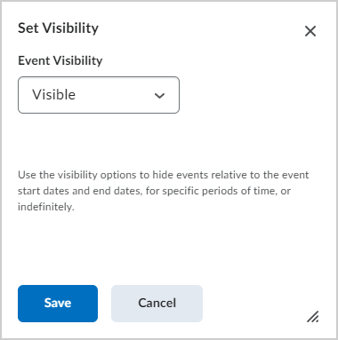 The Set Visibility dialog.