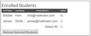 The Enrolled Students list showing learners who can be removed from the Student List