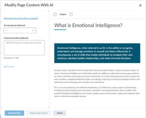 Modify Page Content With AI dialog