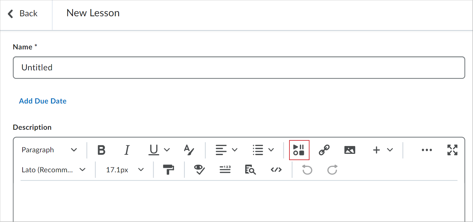 The Insert Stuff option in Brightspace Editor.