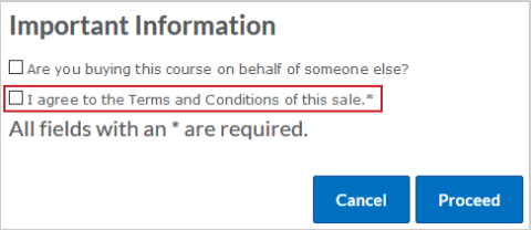 A terms and conditions check box at checkout