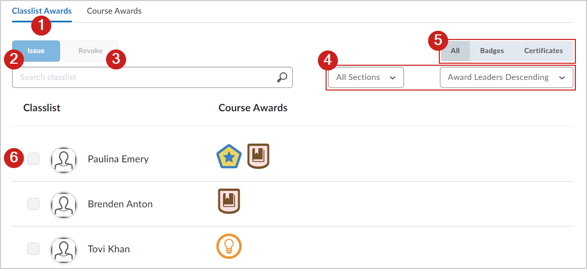 A visual tour of the Classlist Awards tab of the Awards tool.