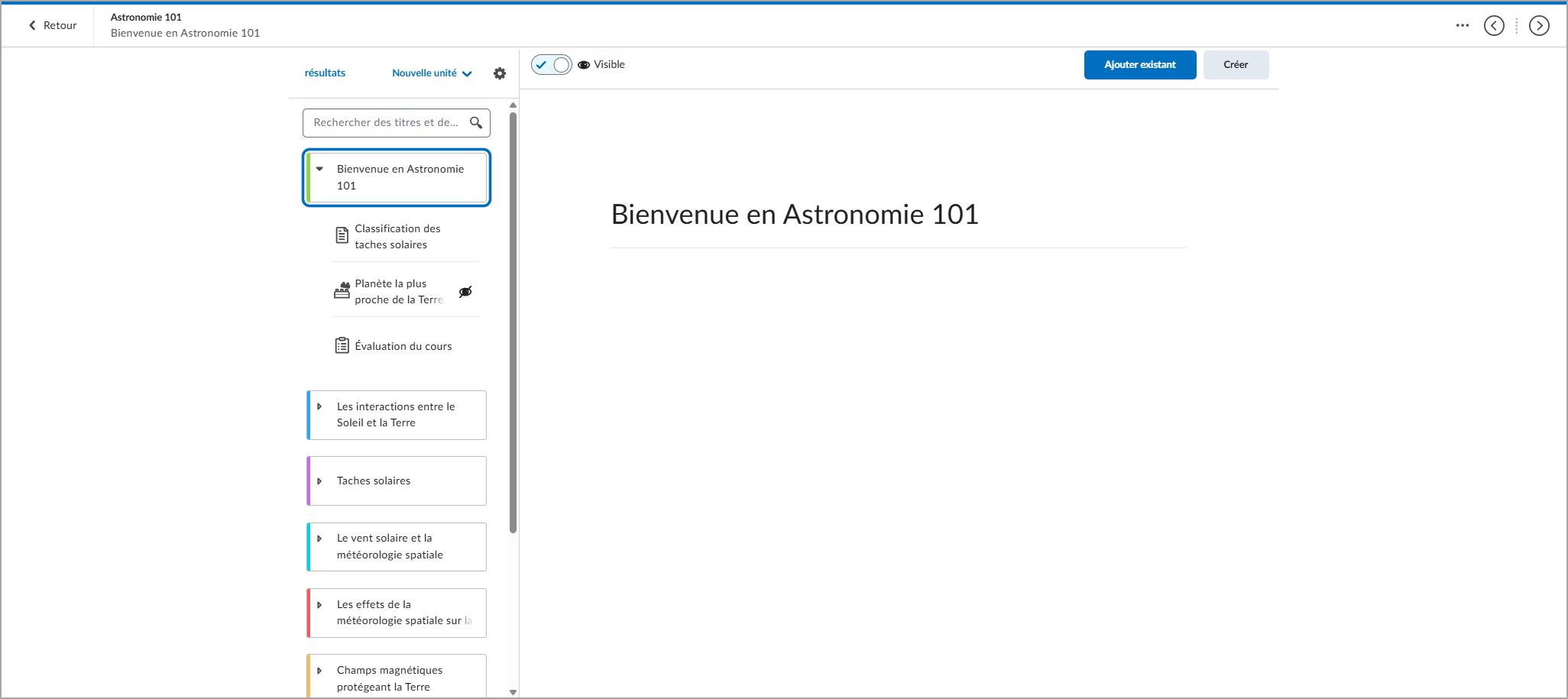 Table des matières améliorée affichée dans la Nouvelle expérience de contenu